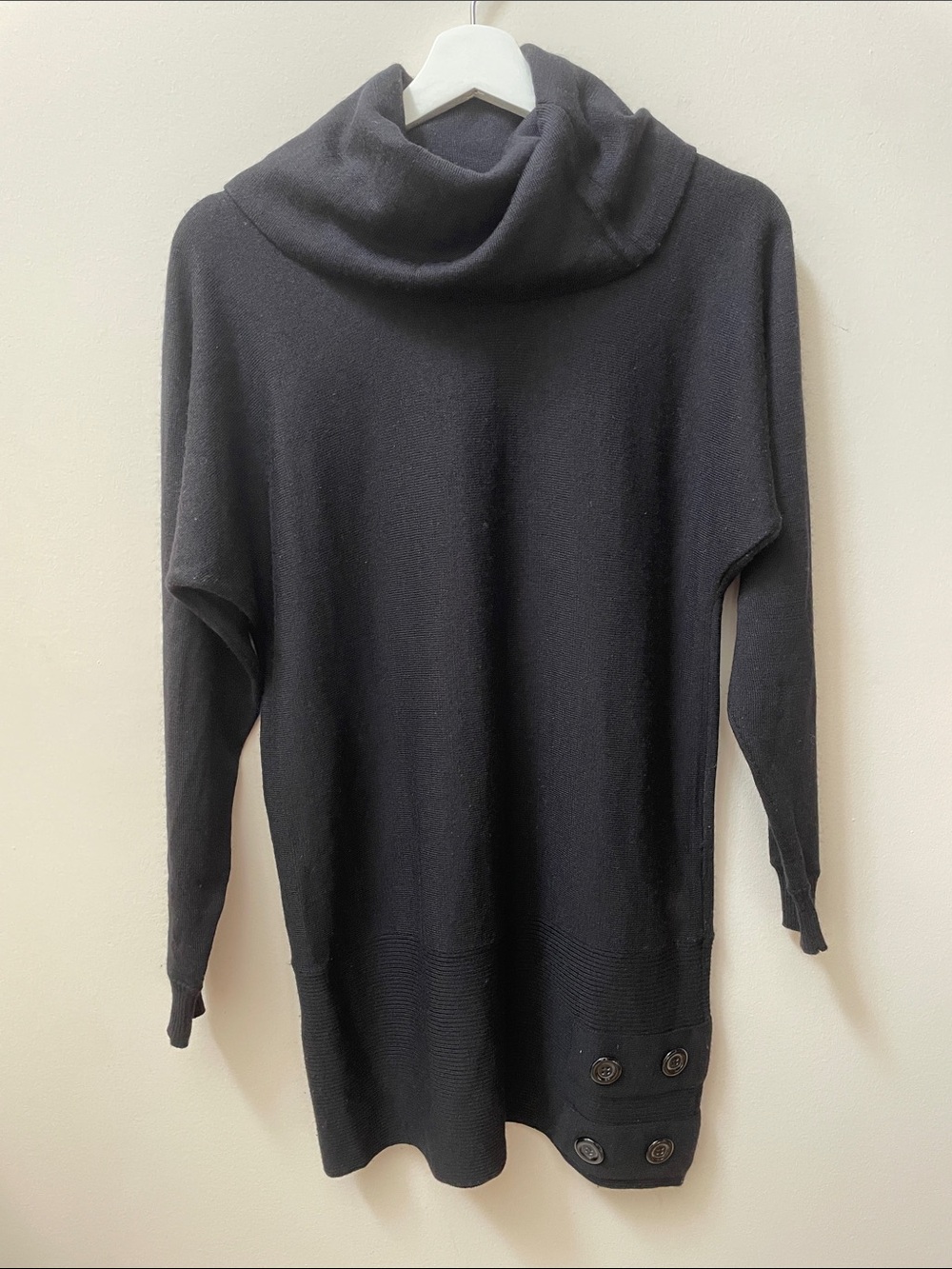 Vintage Rino Rossi wool blend Black Cowl Neck Tunic Sweater with Button Detail